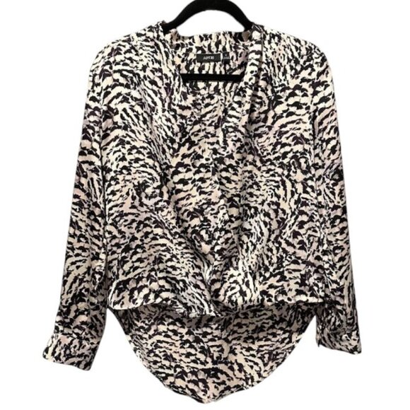 Apt 9 Purple Black Cream Abstract Animal Print Blouse Flowy Faux Wrap Top Small - Picture 1 of 9